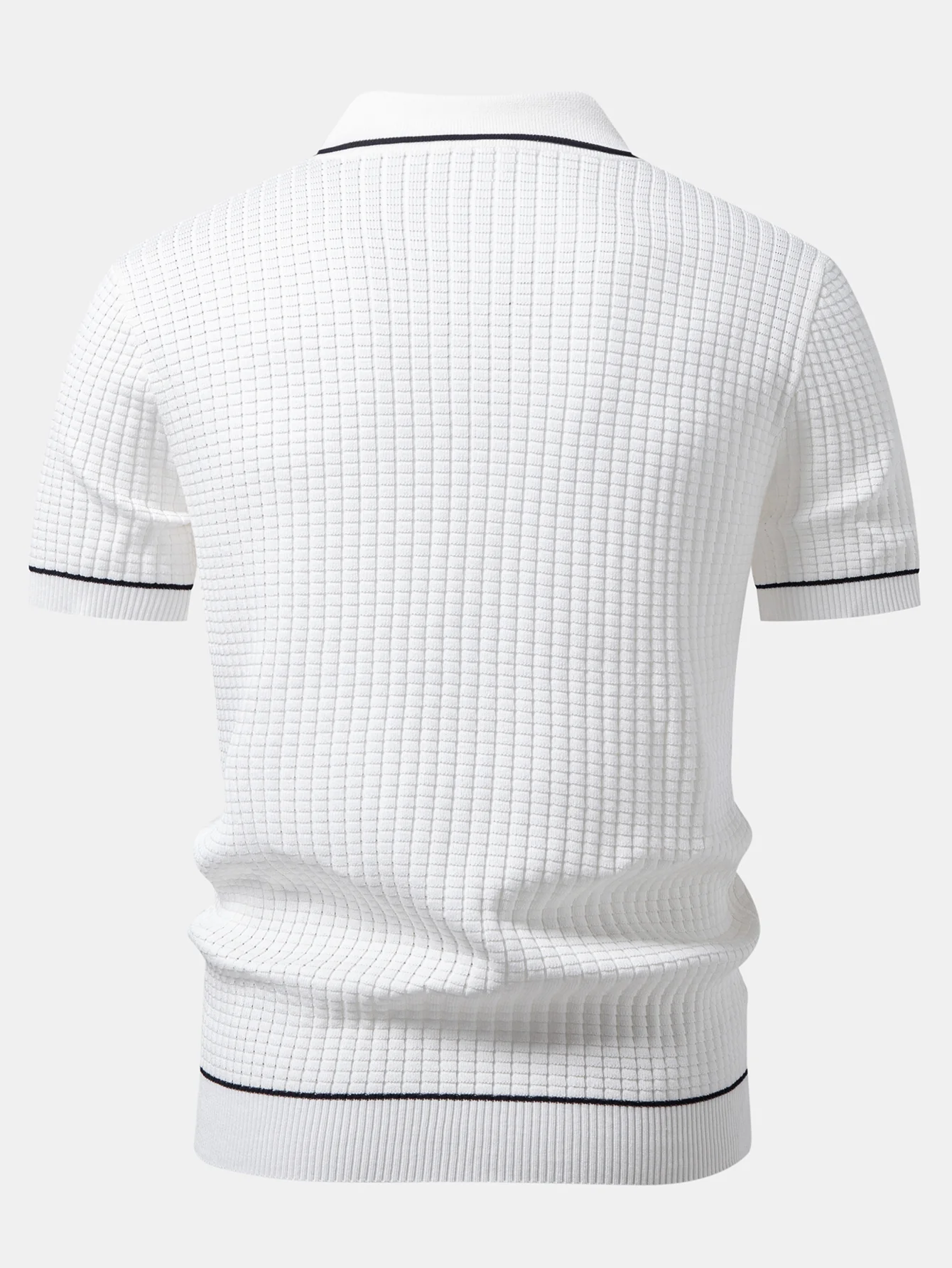 Contrast Trim Waffle Zipper Knit Polo - Image 2