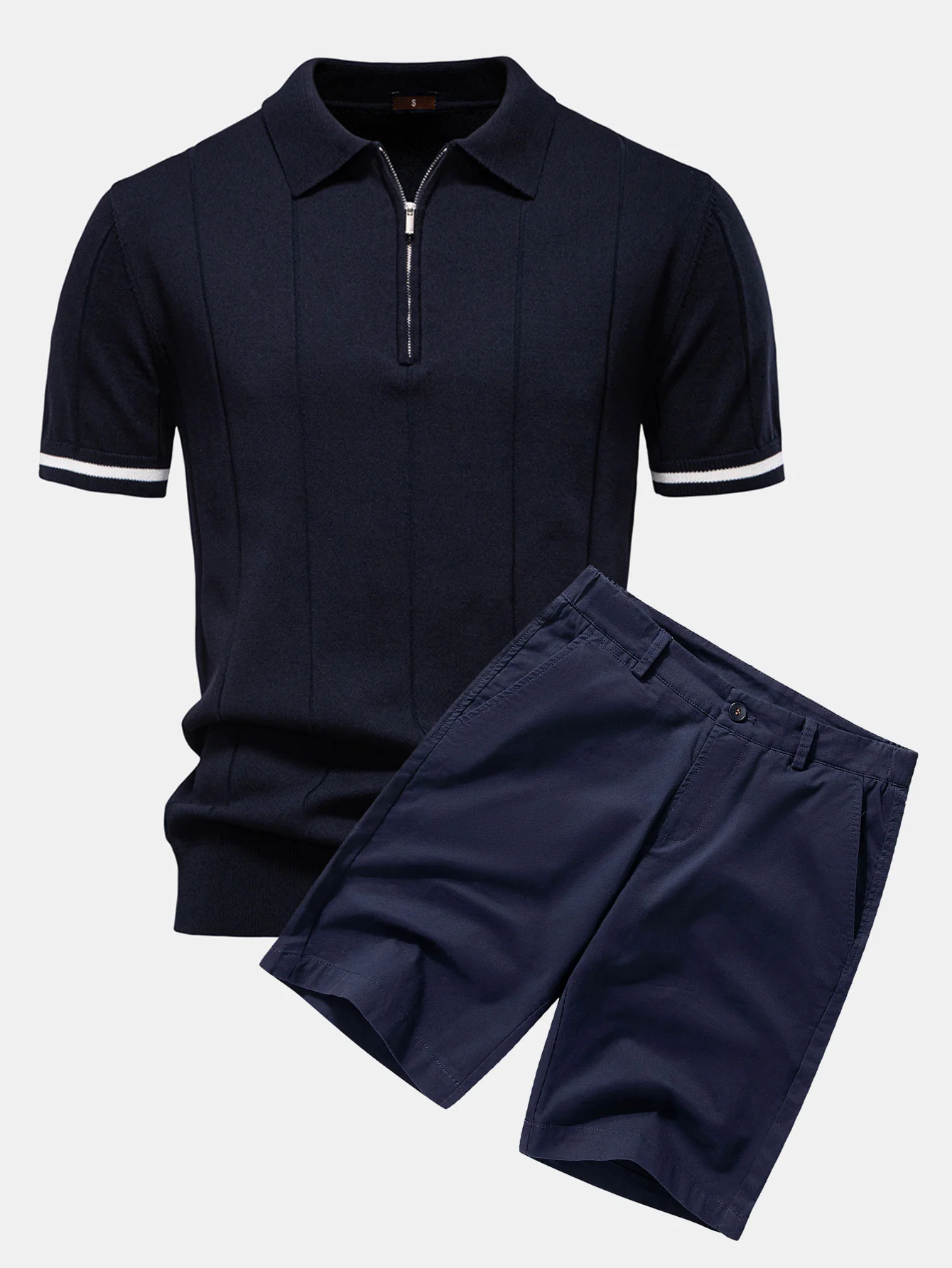 Kontrastbesatz Reißverschluss Strick Poloshirts & Baumwoll Chino Shorts - Image 6