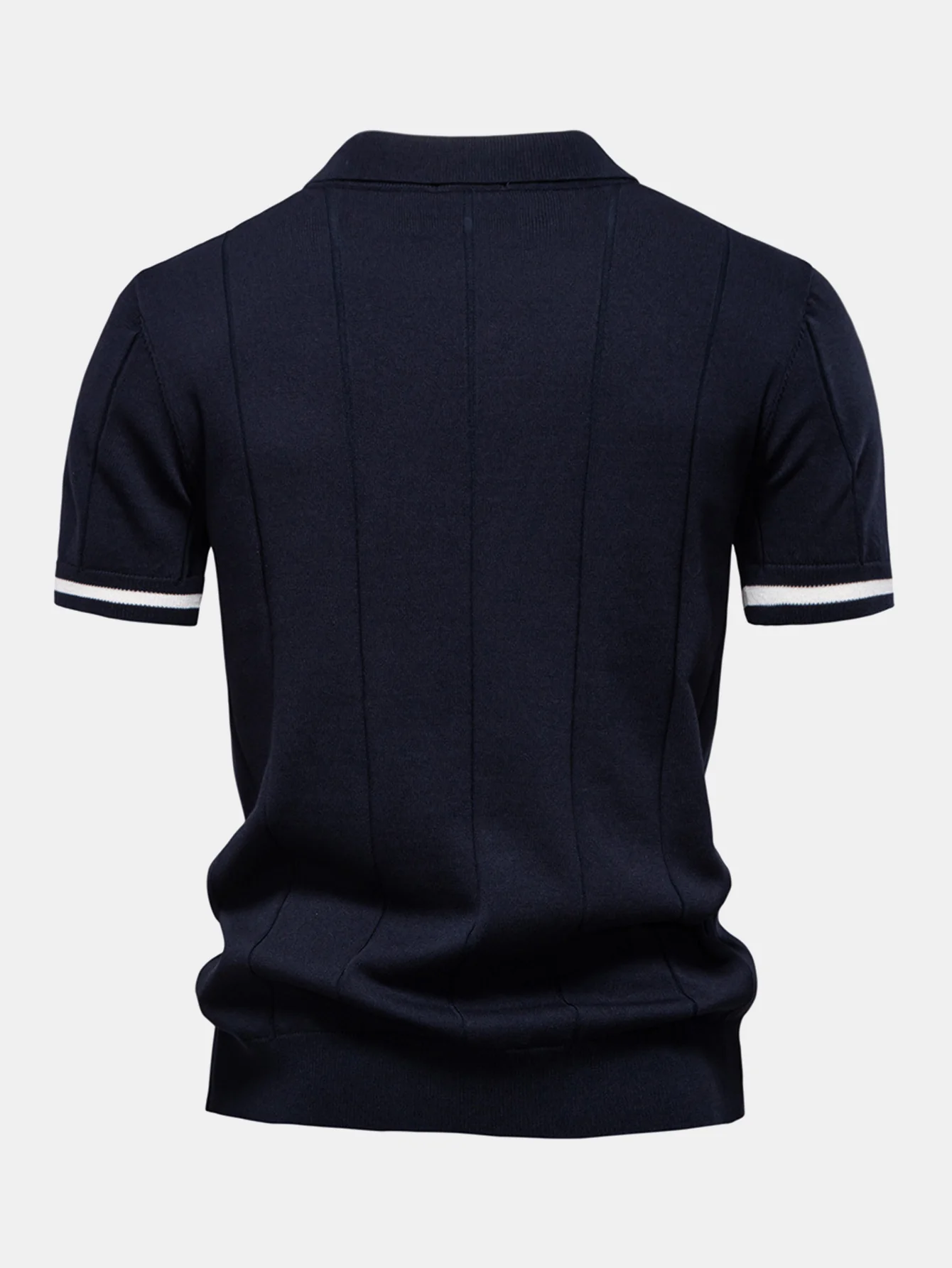 Contrast Trim Zipper Knit Polo Shirt & Elastic Waist Chino Shorts - Image 4