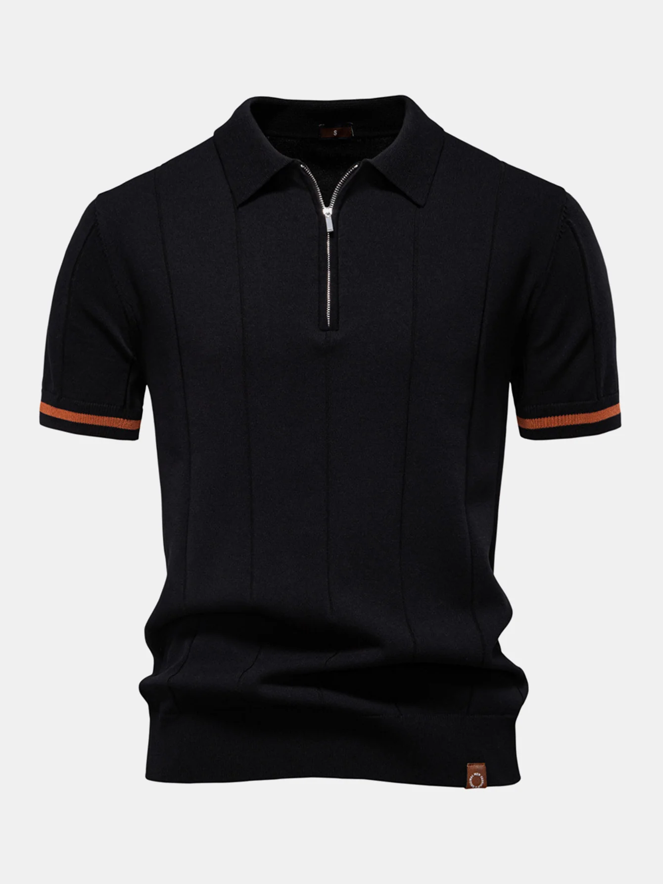Contrast Trim Zipper Knit Polo Shirt & Elastic Waist Chino Shorts - Image 5