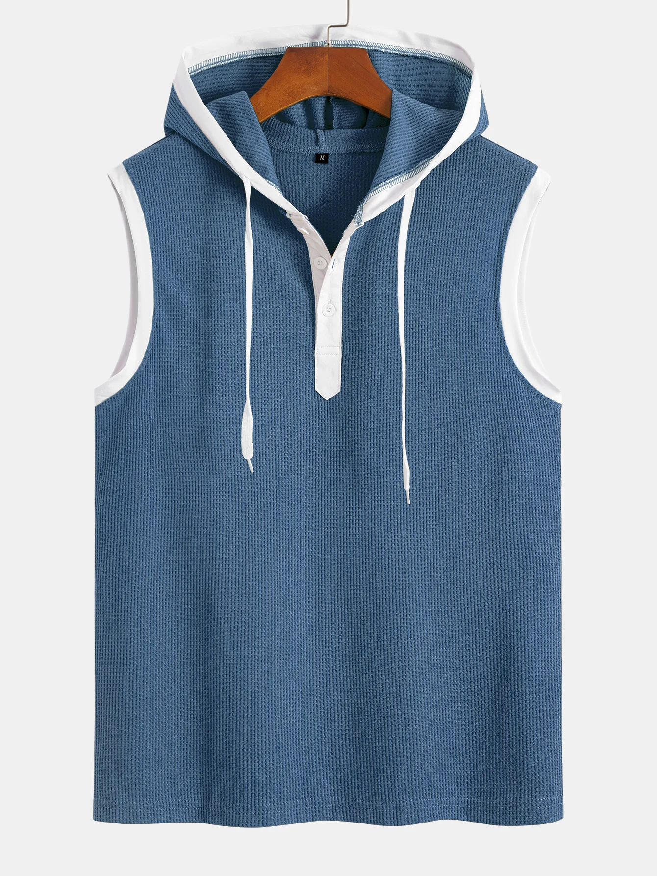 Kontrast Waffel Halb Offene Kapuzenweste - Image 11
