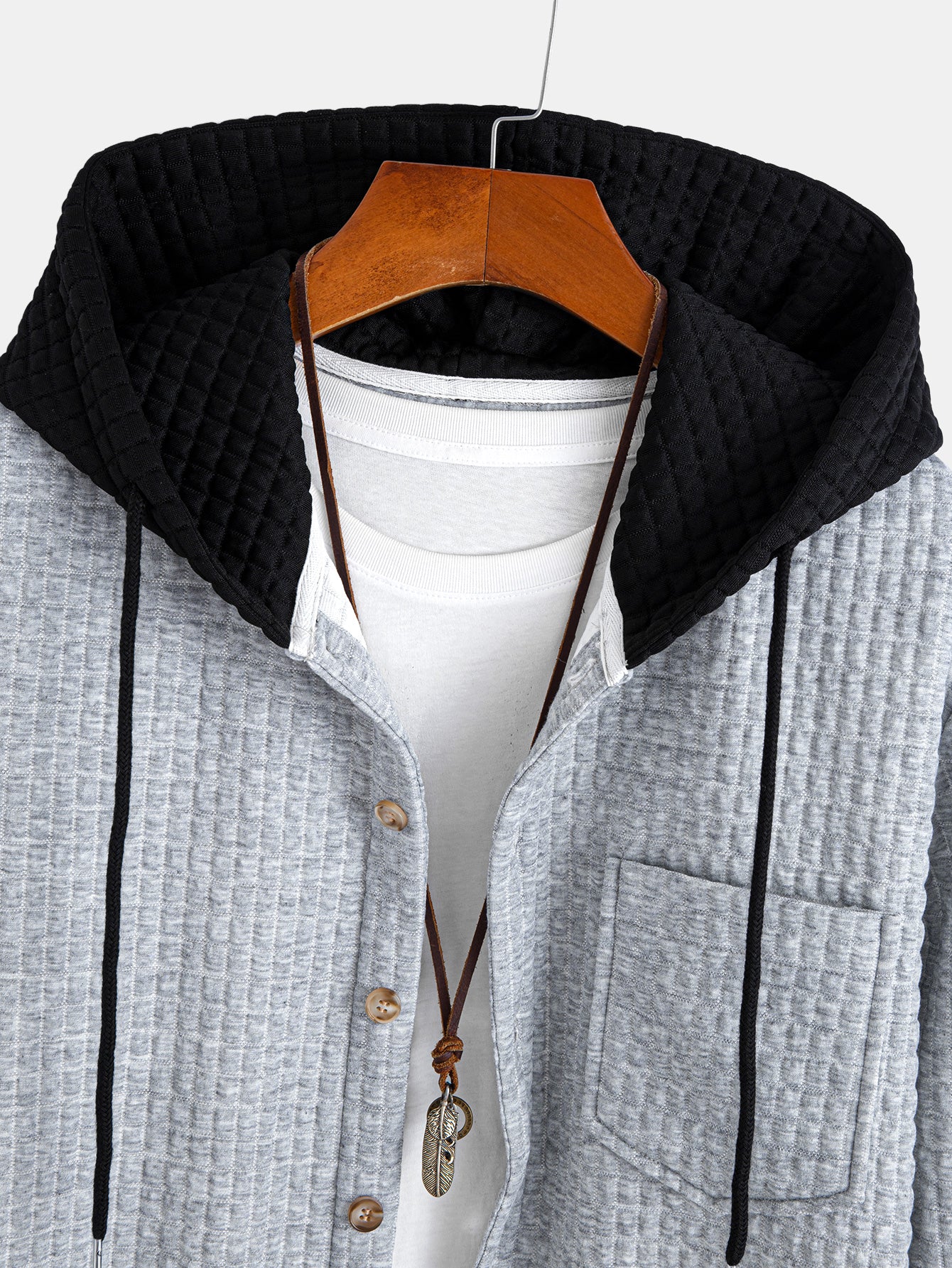 Contrast Waffle Hooded Shirt - Image 5