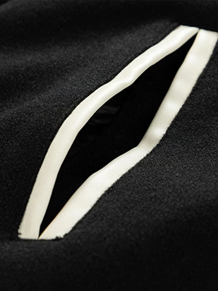 Kontrast-Woll-Look PU-Baseballjacke - Image 12