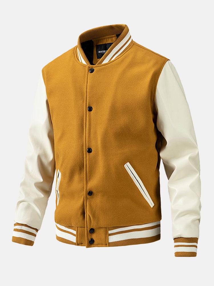 Kontrast-Woll-Look PU-Baseballjacke - Image 4