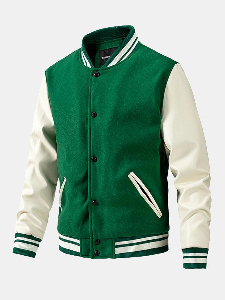 Kontrast-Woll-Look PU-Baseballjacke - Image 6