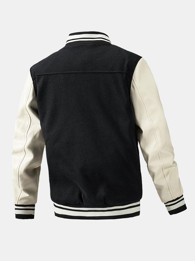 Kontrast-Woll-Look PU-Baseballjacke - Image 8