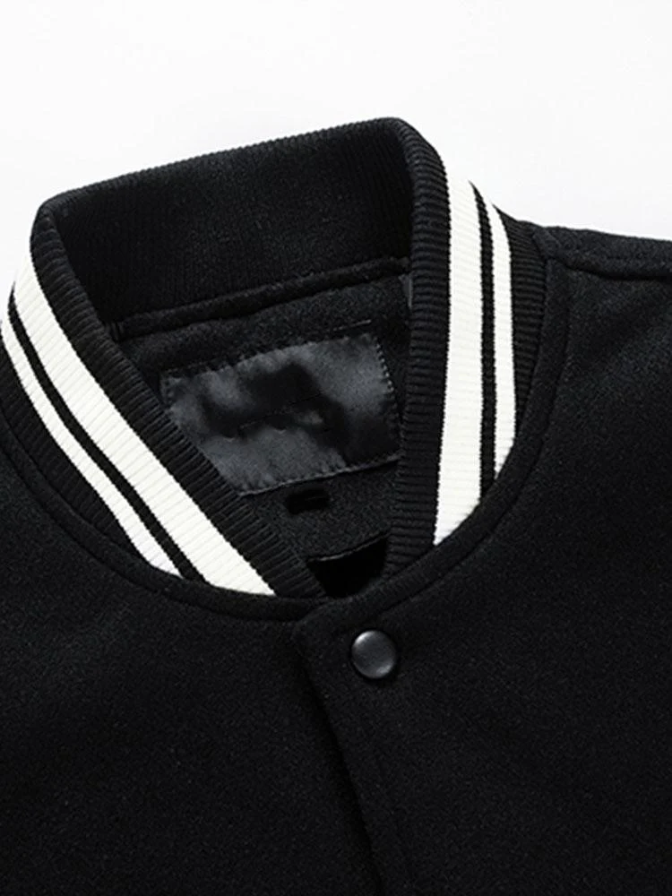 Kontrast-Woll-Look PU-Baseballjacke - Image 9