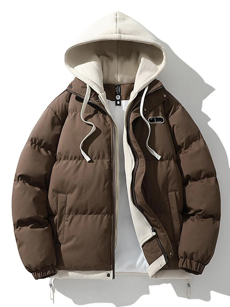 Kontrast Zip-Up Kapuzen-Pufferjacke