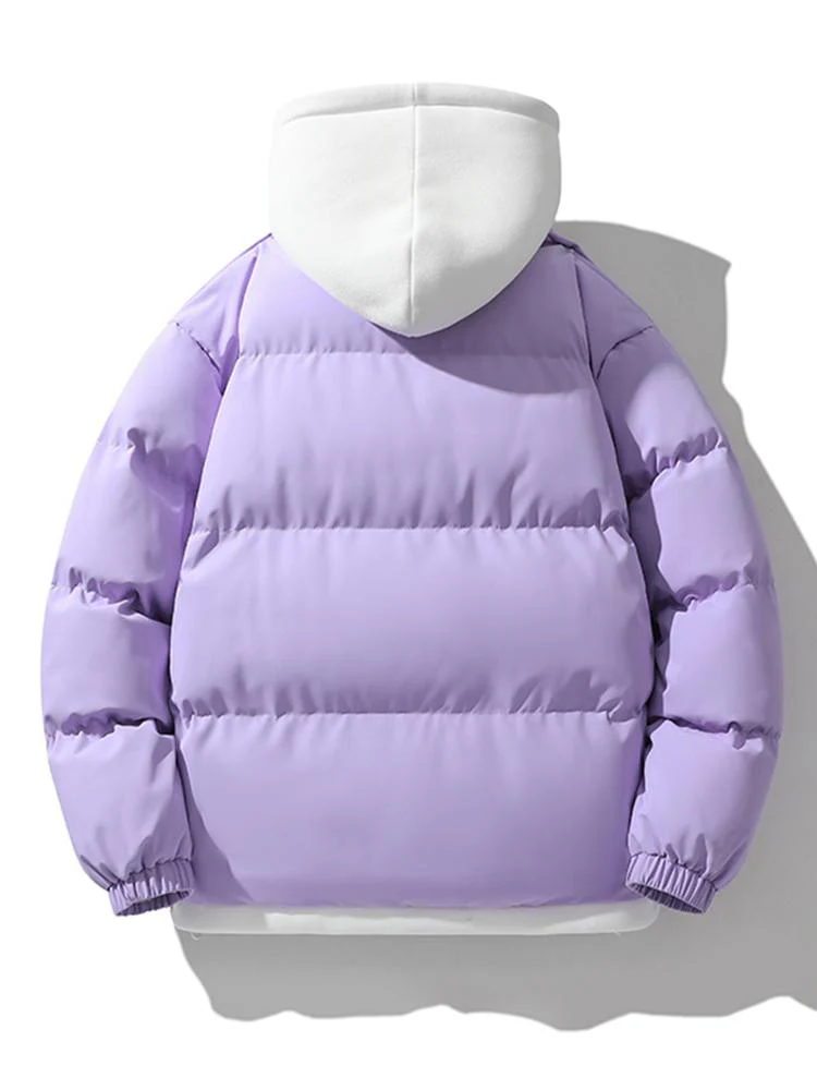 Kontrast Zip-Up Kapuzen-Pufferjacke - Image 14