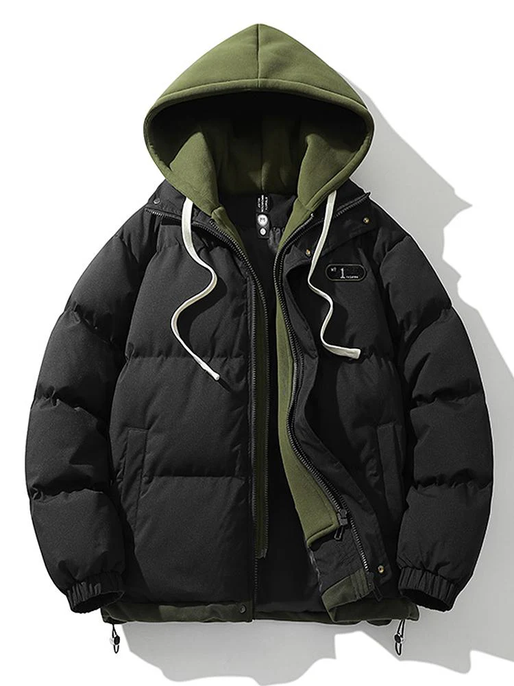 Kontrast Zip-Up Kapuzen-Pufferjacke - Image 3