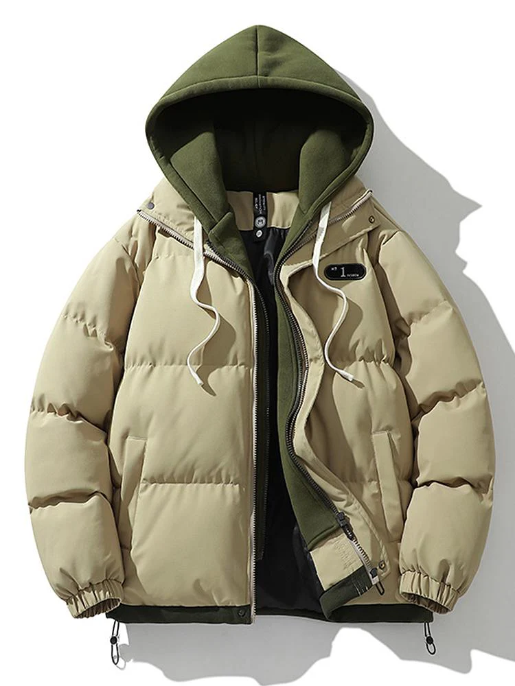 Kontrast Zip-Up Kapuzen-Pufferjacke - Image 5