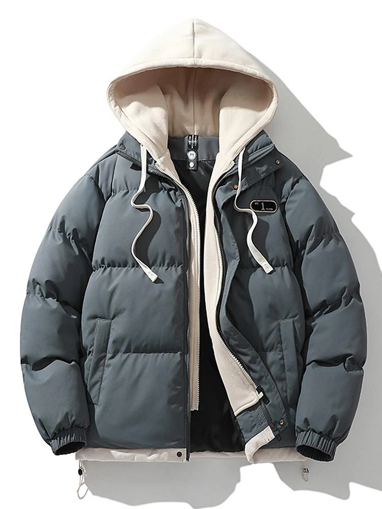 Kontrast Zip-Up Kapuzen-Pufferjacke - Image 7