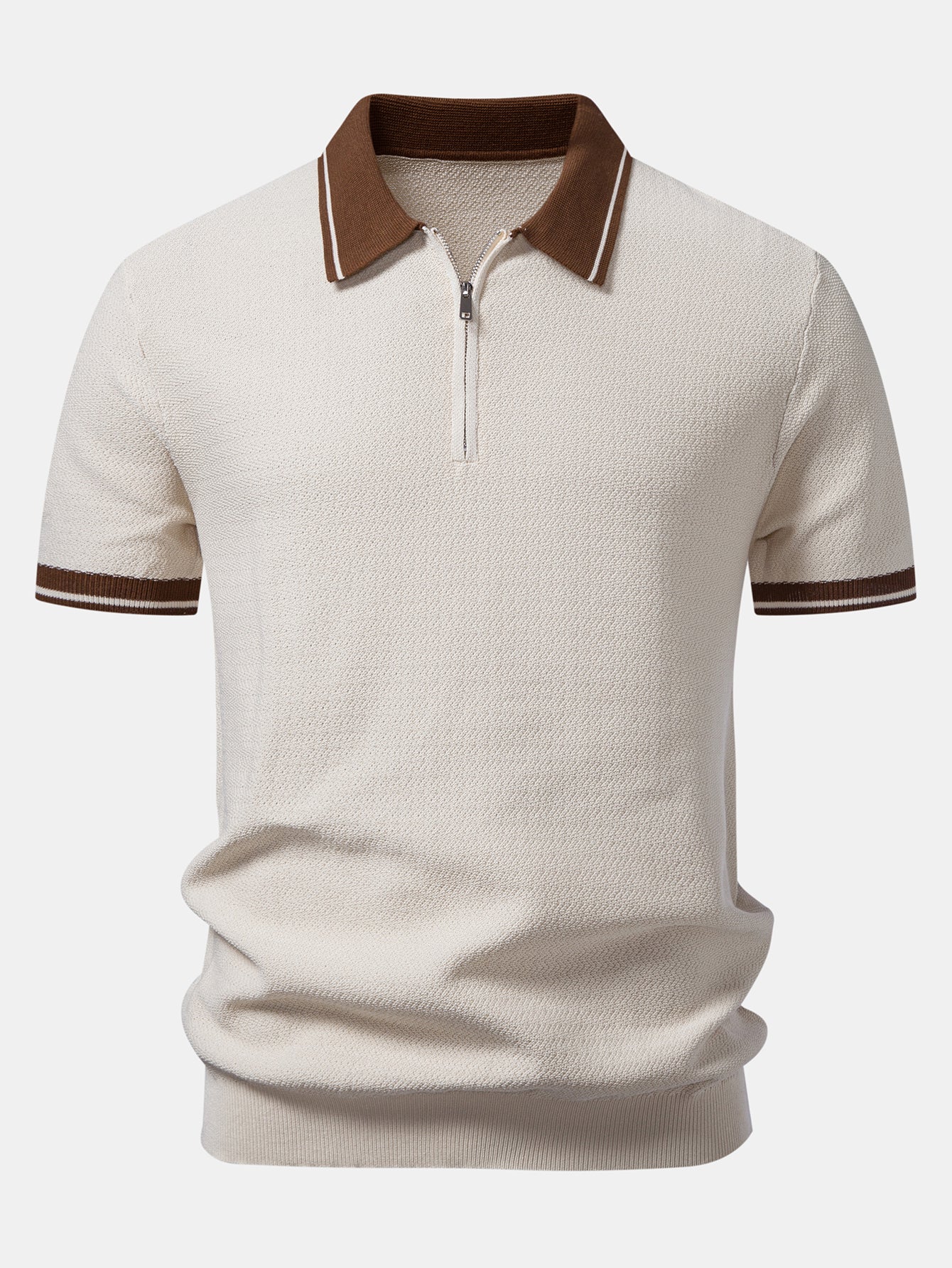 Contrast Zipper Knit Polo & Slim Fit Tapered Trousers - Image 5