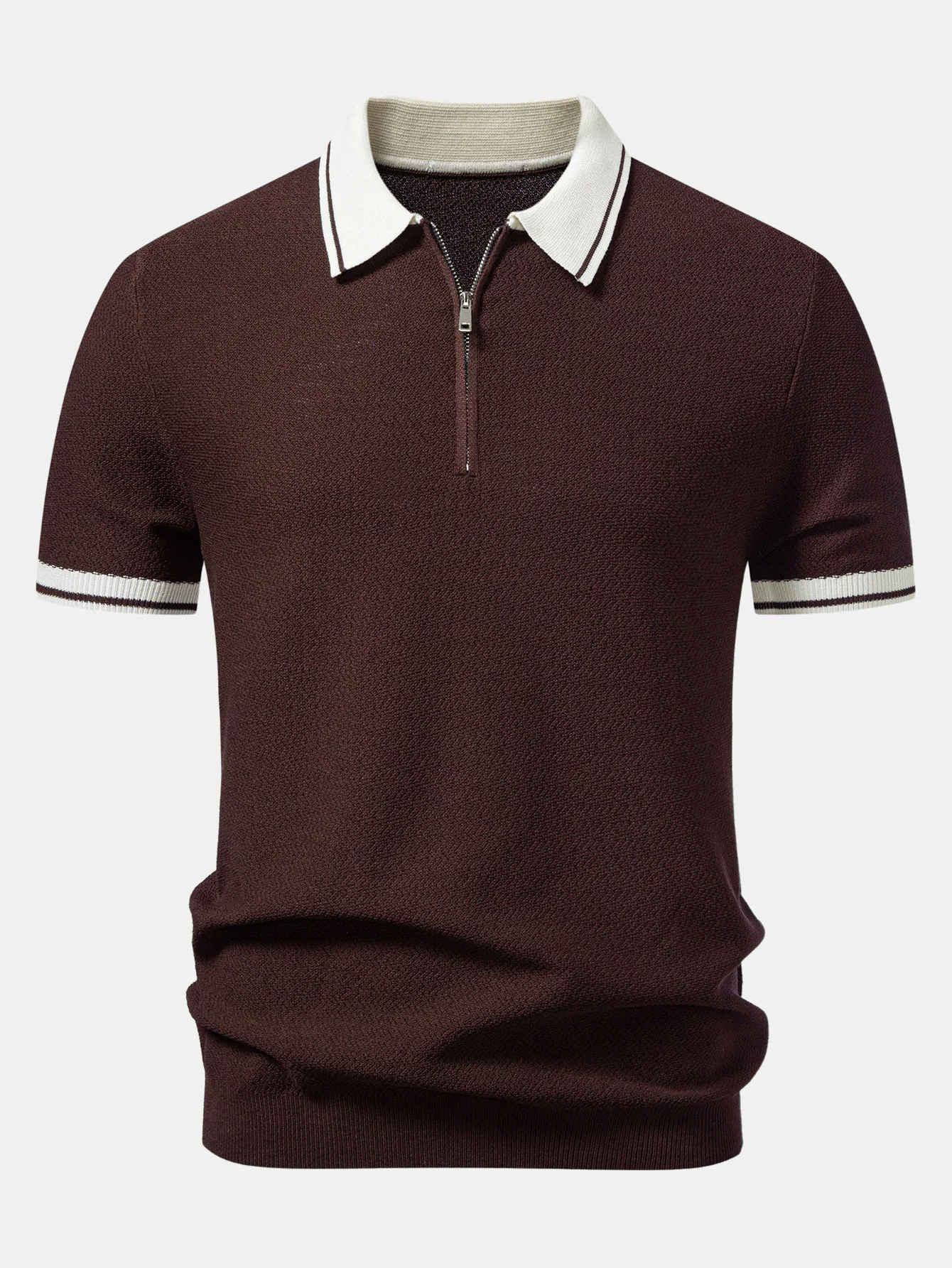 Contrast Zipper Knit Polo & Slim Fit Tapered Trousers - Image 11