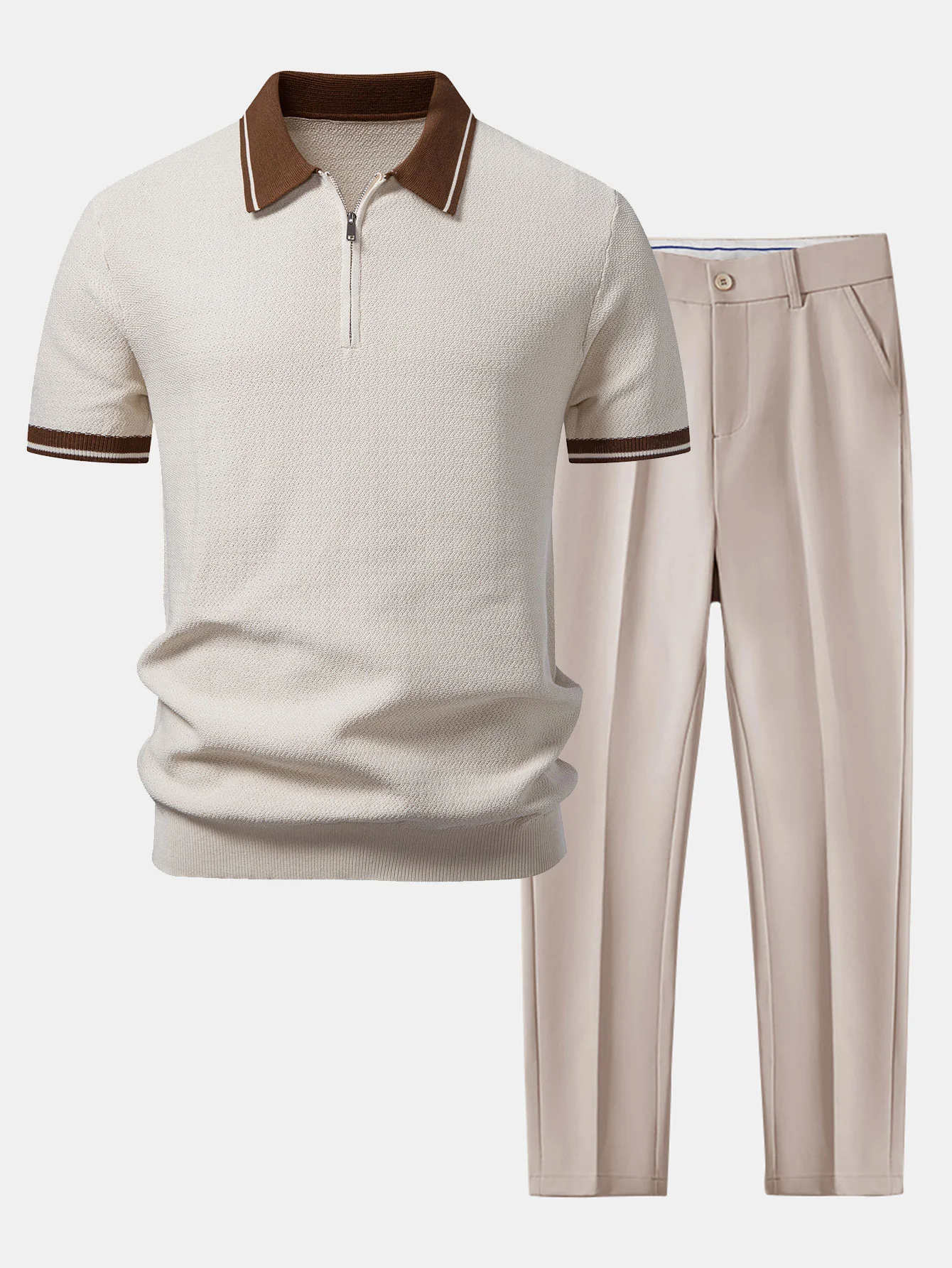 Contrast Zipper Knit Polo & Slim Fit Tapered Trousers - Image 3