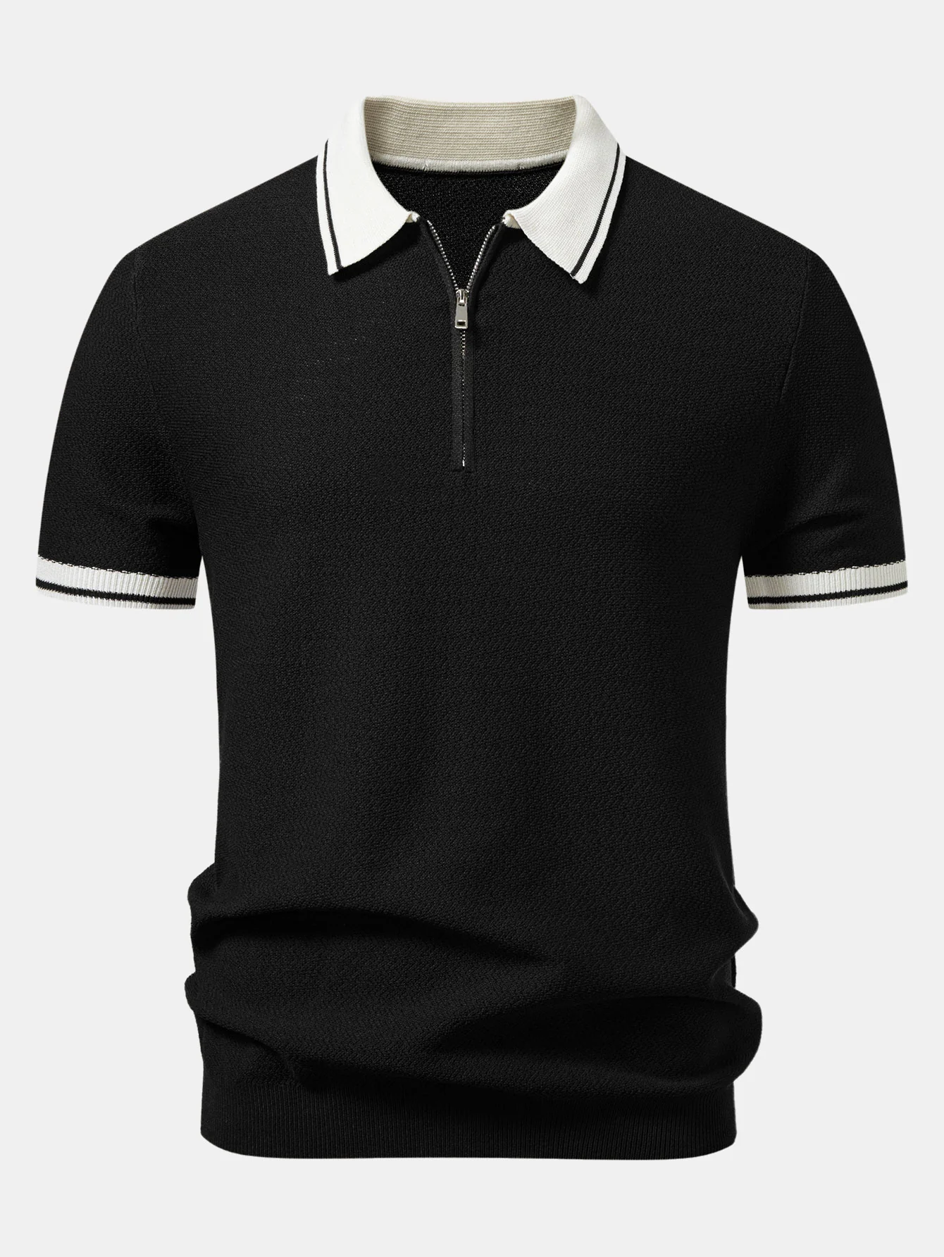 Contrast Zipper Knit Polo & Slim Fit Tapered Trousers - Image 7