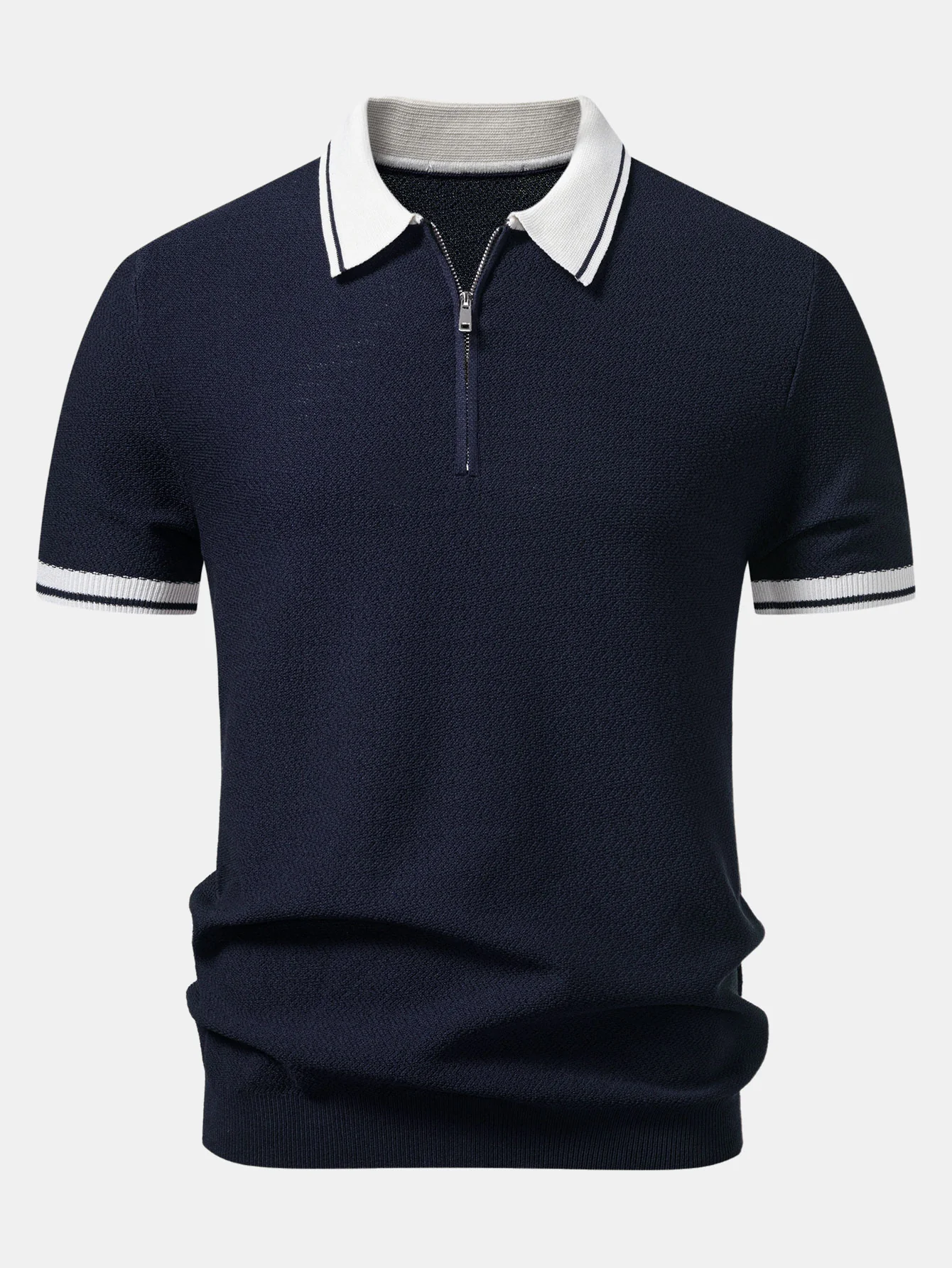 Contrast Zipper Knit Polo & Slim Fit Tapered Trousers - Image 9