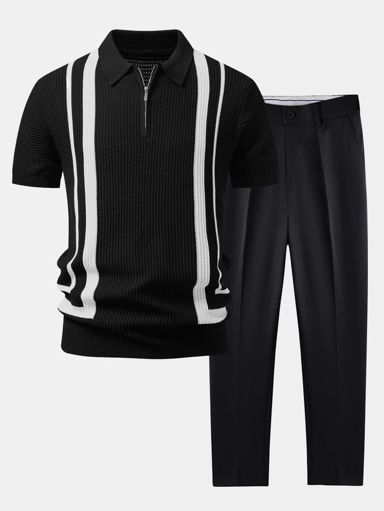 Contrast Zipper Polo & Slim Fit Tapered Trousers - Image 2