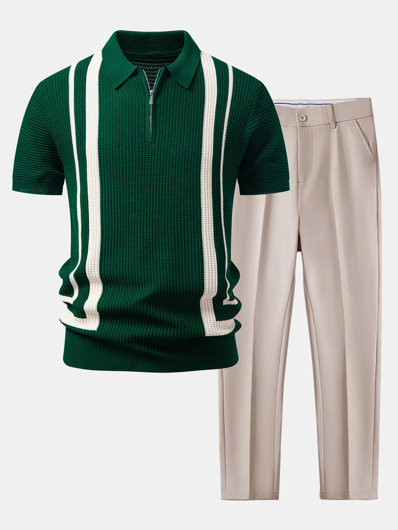 Contrast Zipper Polo & Slim Fit Tapered Trousers - Image 3