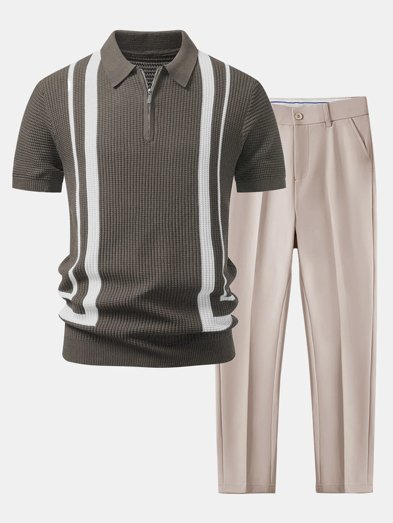 Contrast Zipper Polo & Slim Fit Tapered Trousers - Image 4