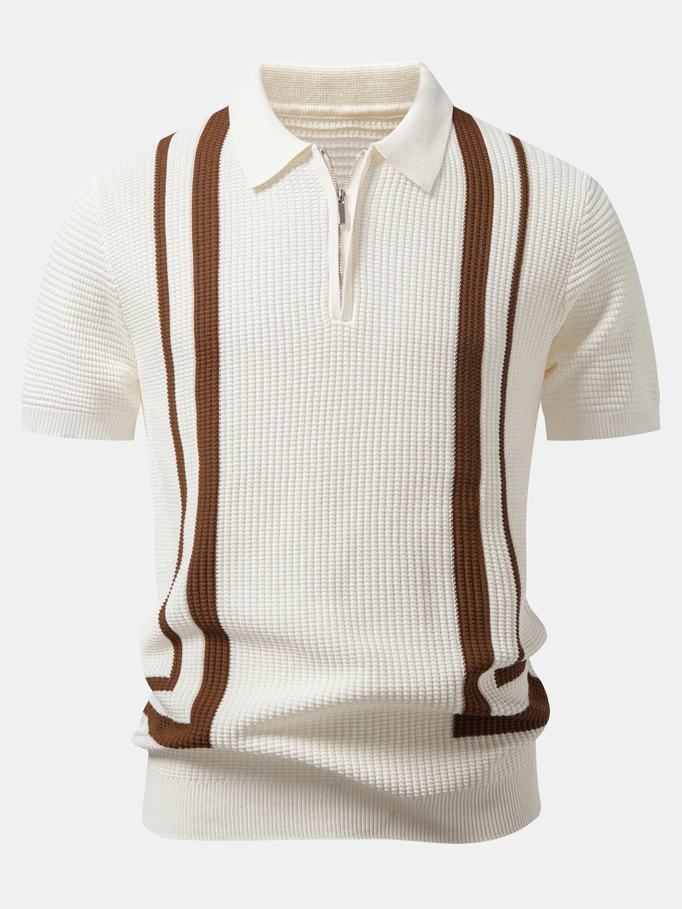 Contrast Waffle Zipper Knit Polo & Slim Fit Tapered Trousers - Image 3