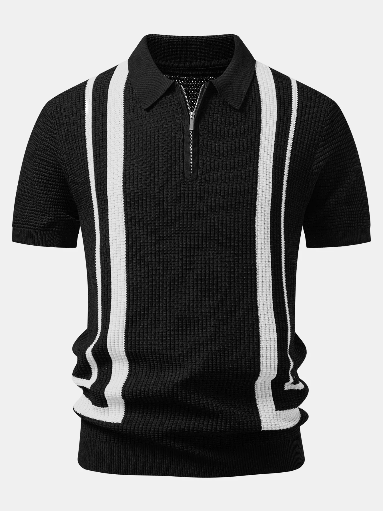 Contrast Waffle Zipper Knit Polo & Slim Fit Tapered Trousers - Image 5