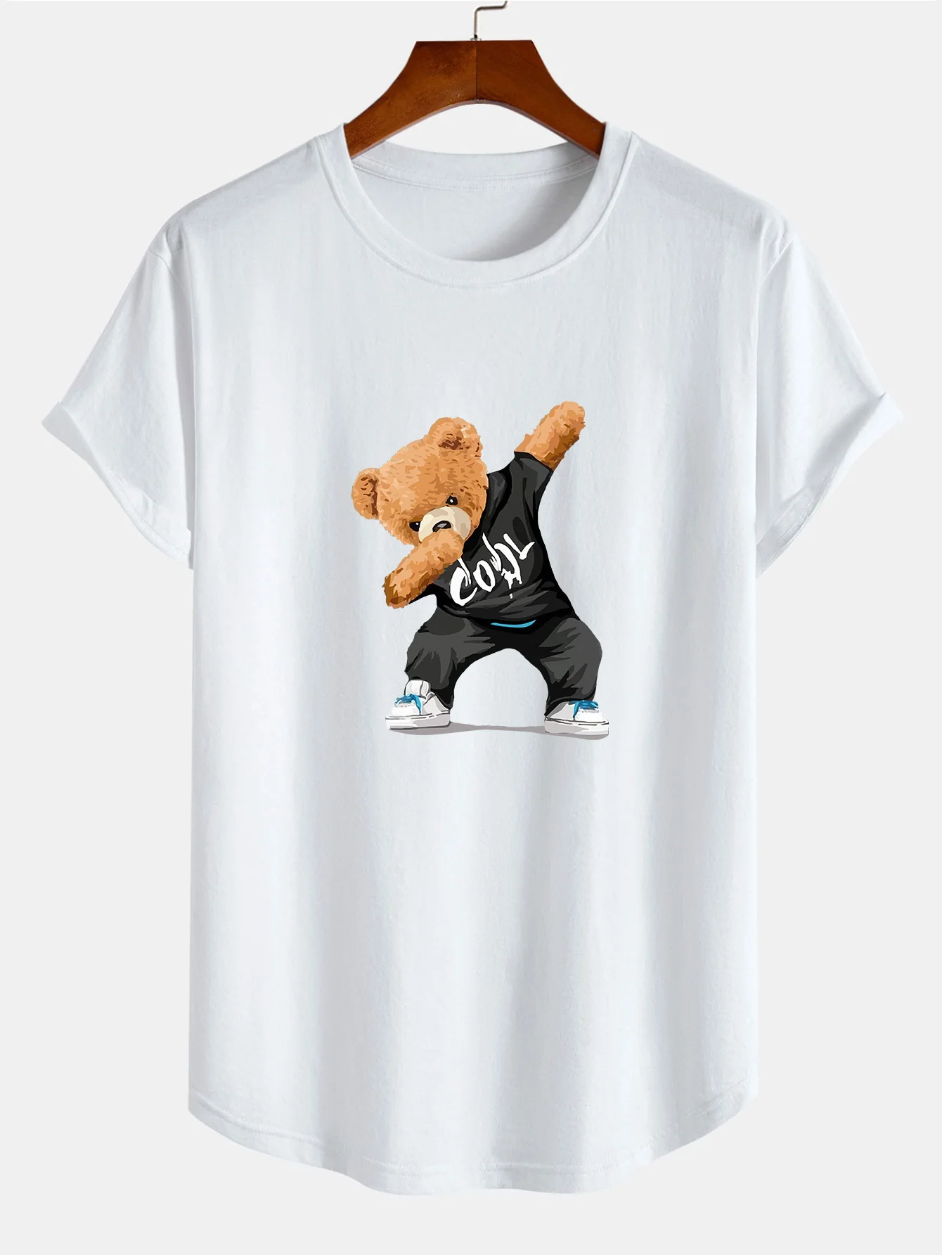 Cooler Bärenprint Baumwoll-T-Shirt mit abgerundetem Saum - Image 2