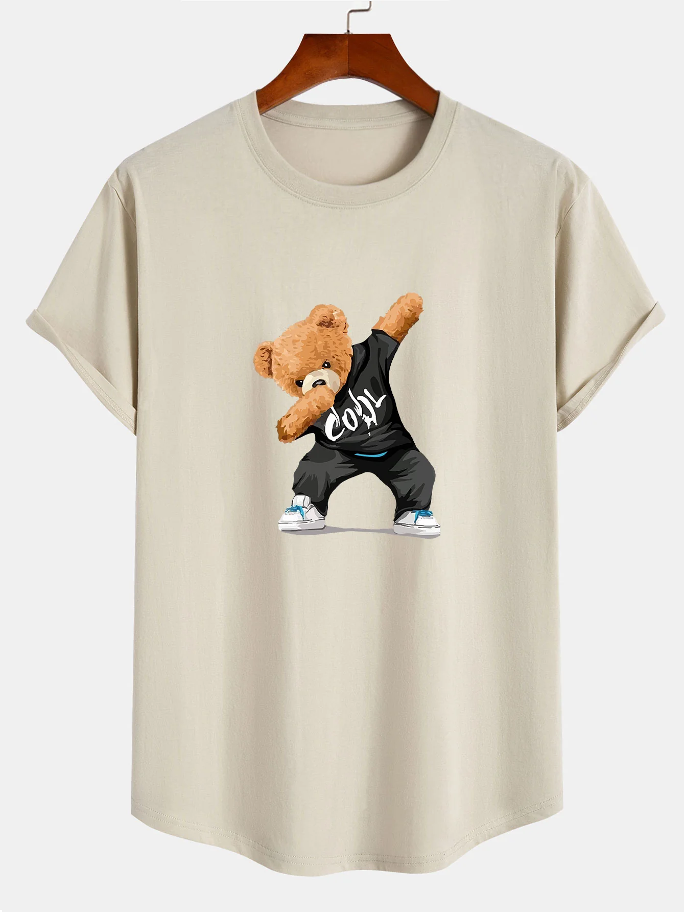 Cooler Bärenprint Baumwoll-T-Shirt mit abgerundetem Saum - Image 3