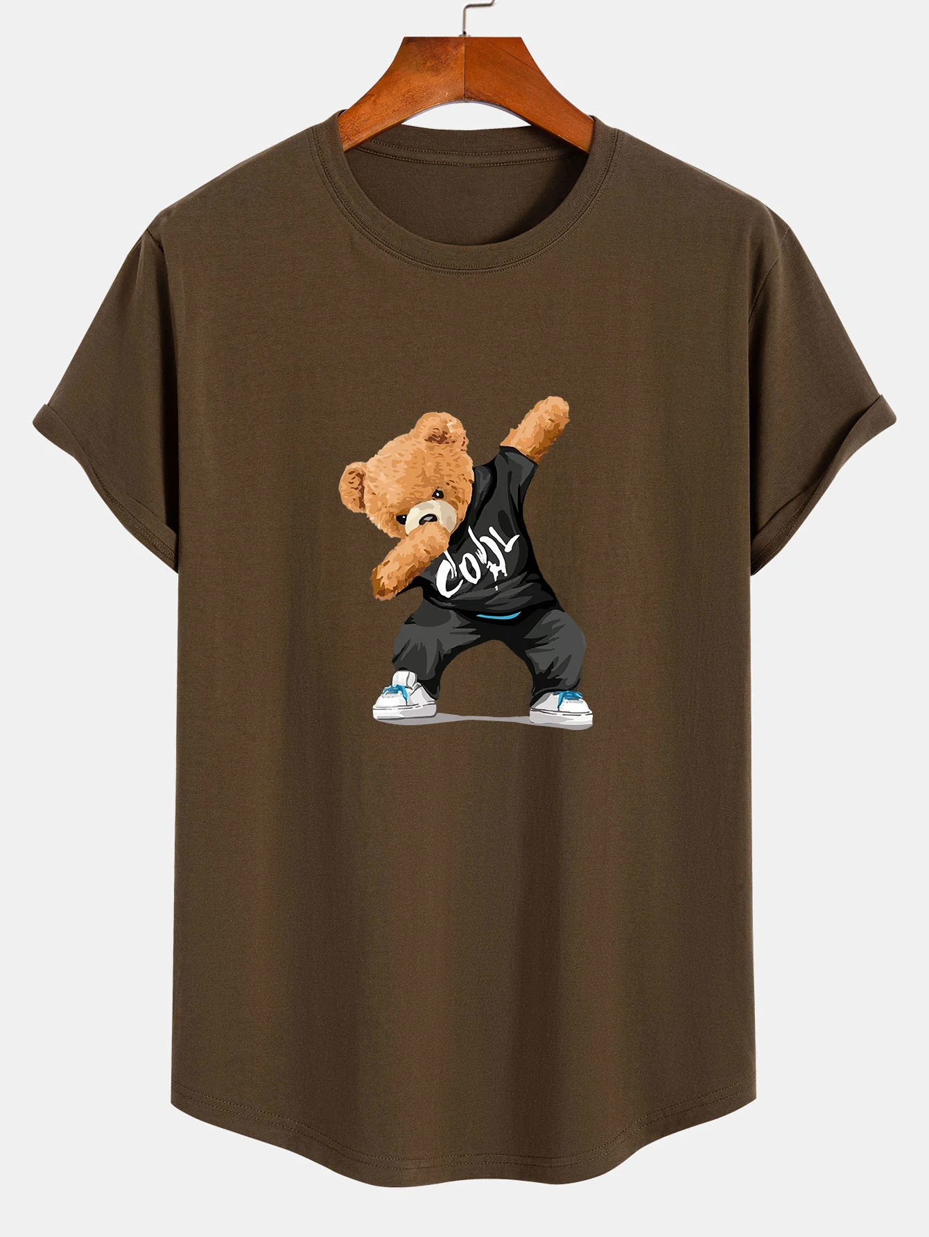 Cooler Bärenprint Baumwoll-T-Shirt mit abgerundetem Saum - Image 4