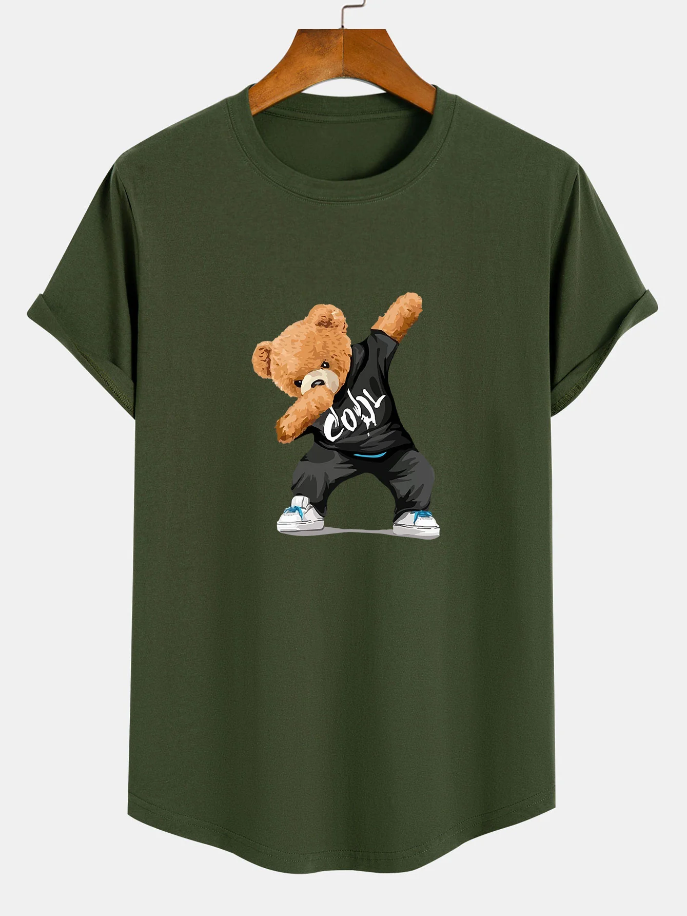 Cooler Bärenprint Baumwoll-T-Shirt mit abgerundetem Saum - Image 5