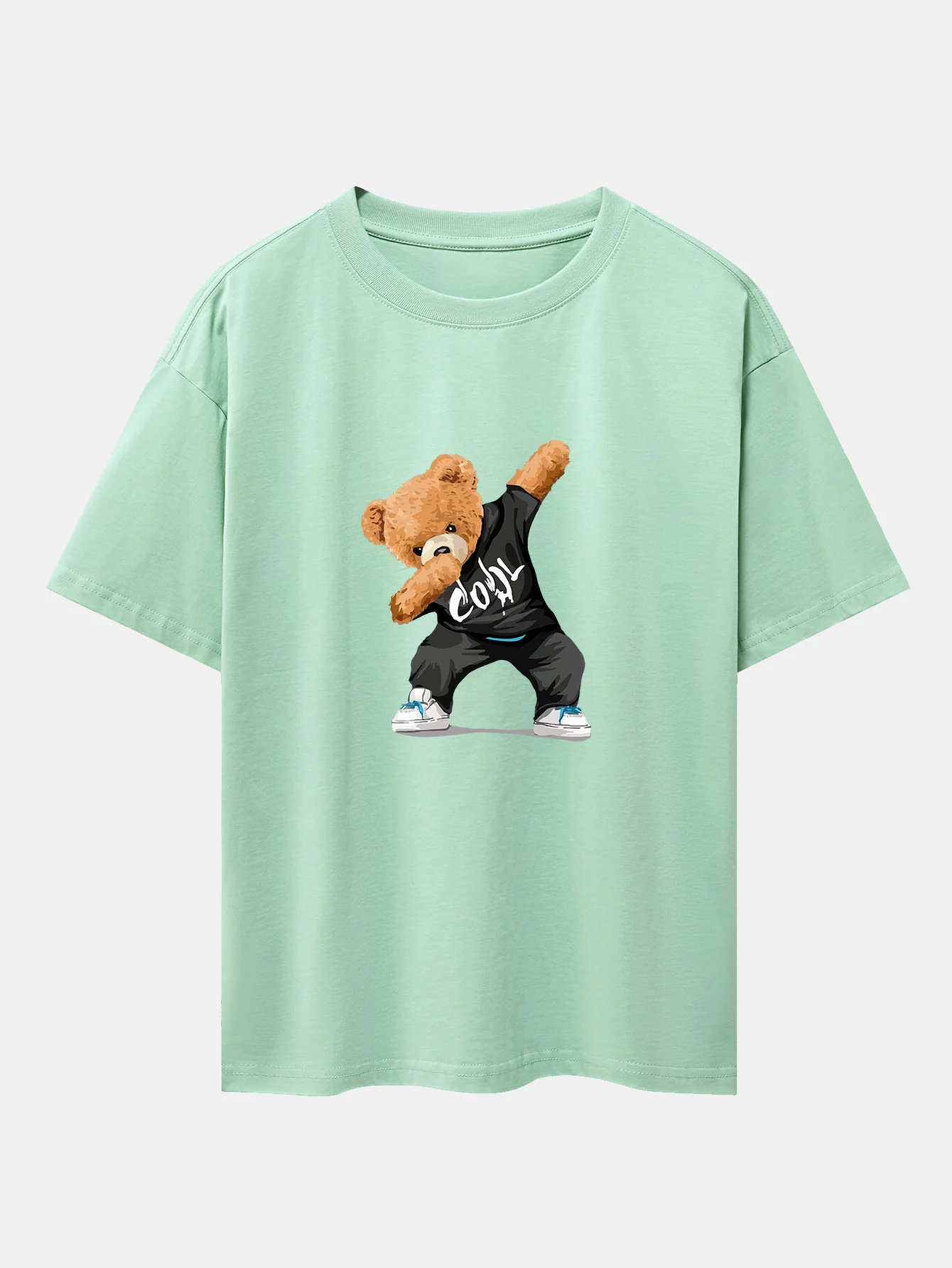 Cooles Bären-Print Oversize T-Shirt mit überschnittenen Schultern - Image 11