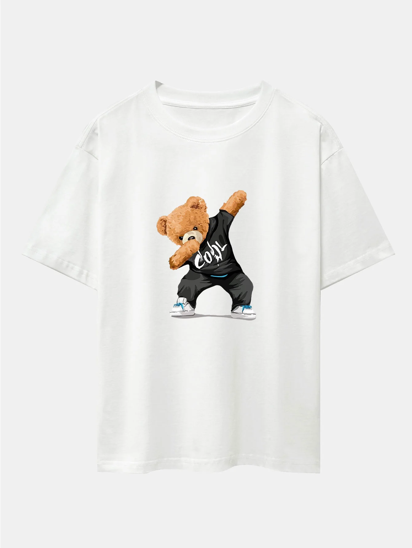 Cooles Bären-Print Oversize T-Shirt mit überschnittenen Schultern - Image 3