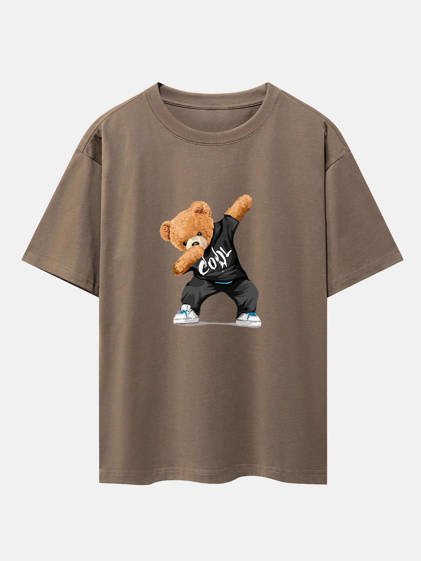 Cooles Bären-Print Oversize T-Shirt mit überschnittenen Schultern - Image 4