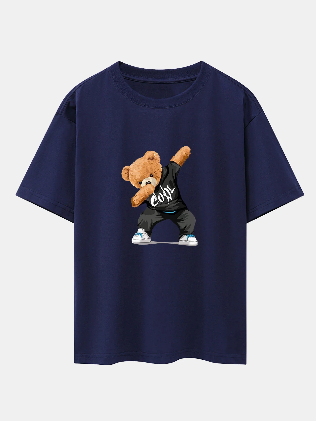 Cooles Bären-Print Oversize T-Shirt mit überschnittenen Schultern - Image 9