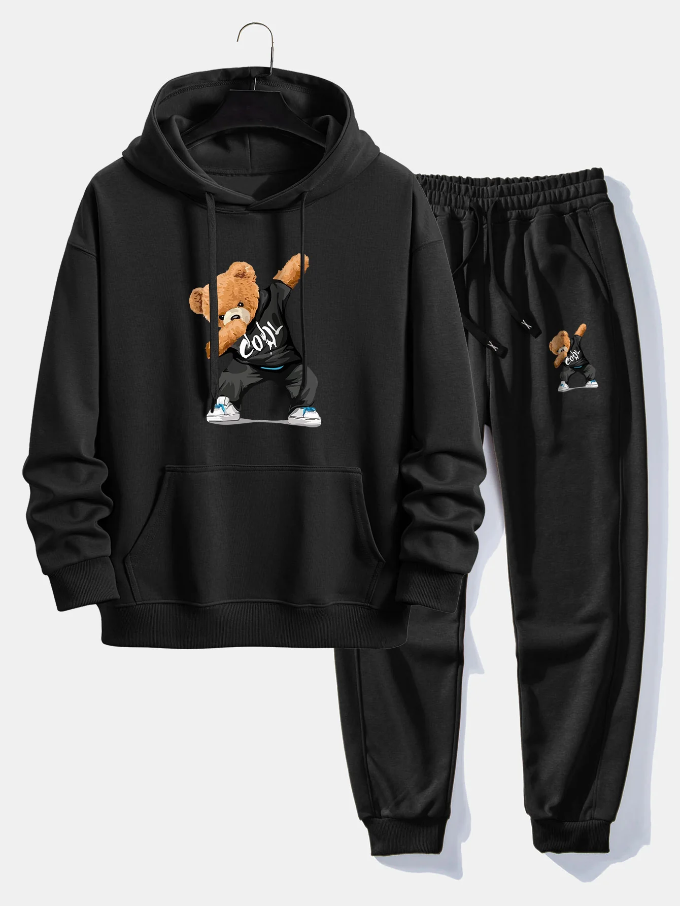Cooler Bärenprint Relaxed Fit Hoodie & Jogginghose