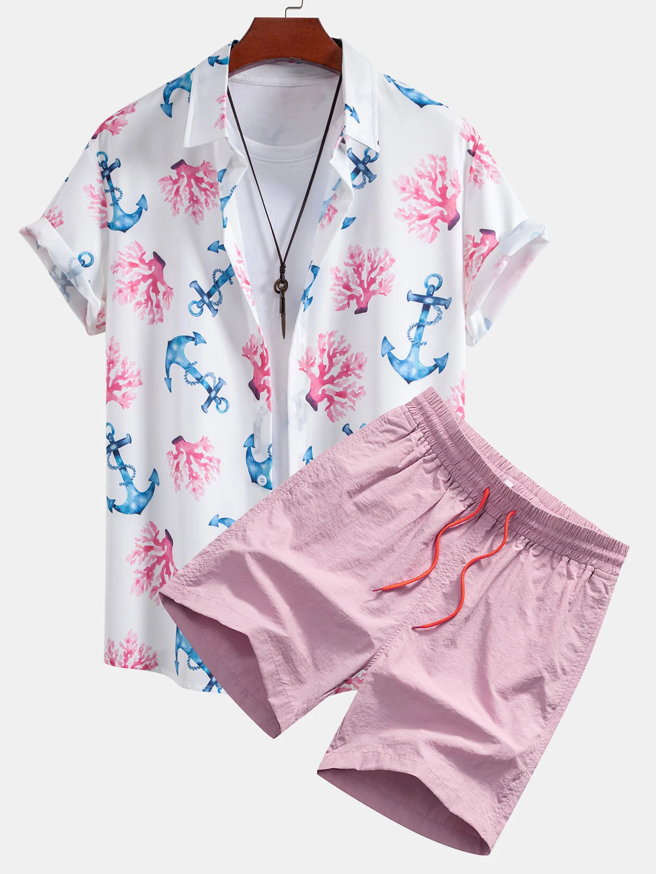 Korallenanker-Print Hemd zum Knöpfen & Swim Shorts