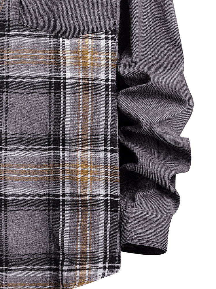 Kordstoff Karomuster Patchwork Hemd - Image 5