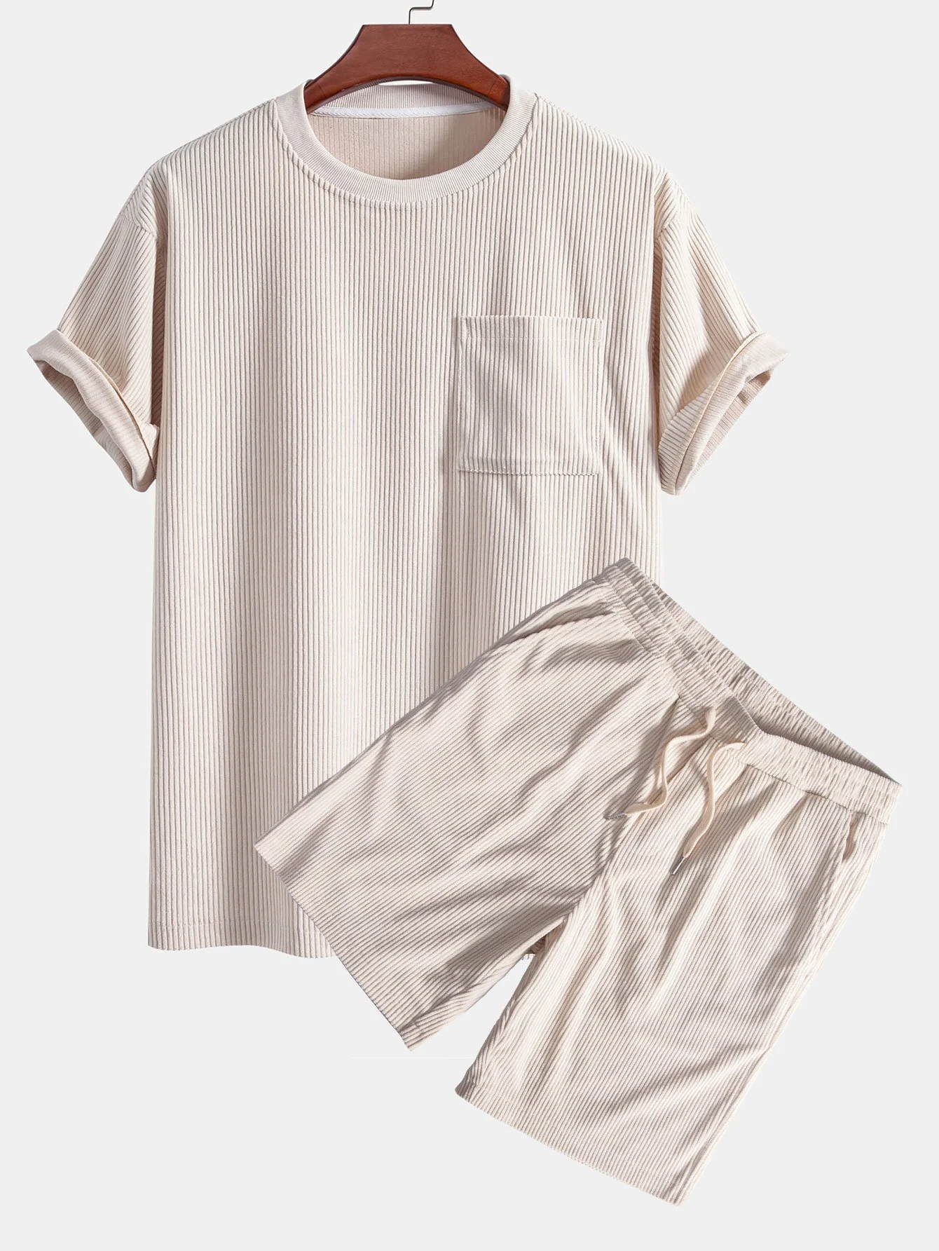 Corduroy Oversize T-Shirt mit Tasche & Shorts - Image 2