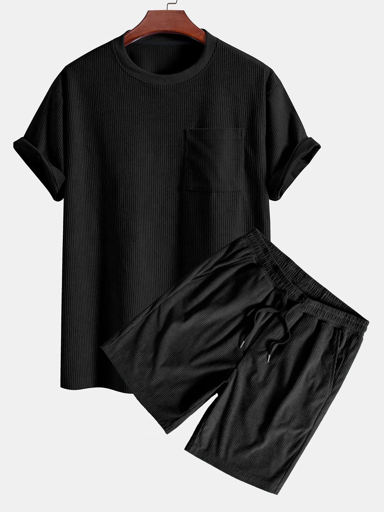 Corduroy Oversize T-Shirt mit Tasche & Shorts - Image 3