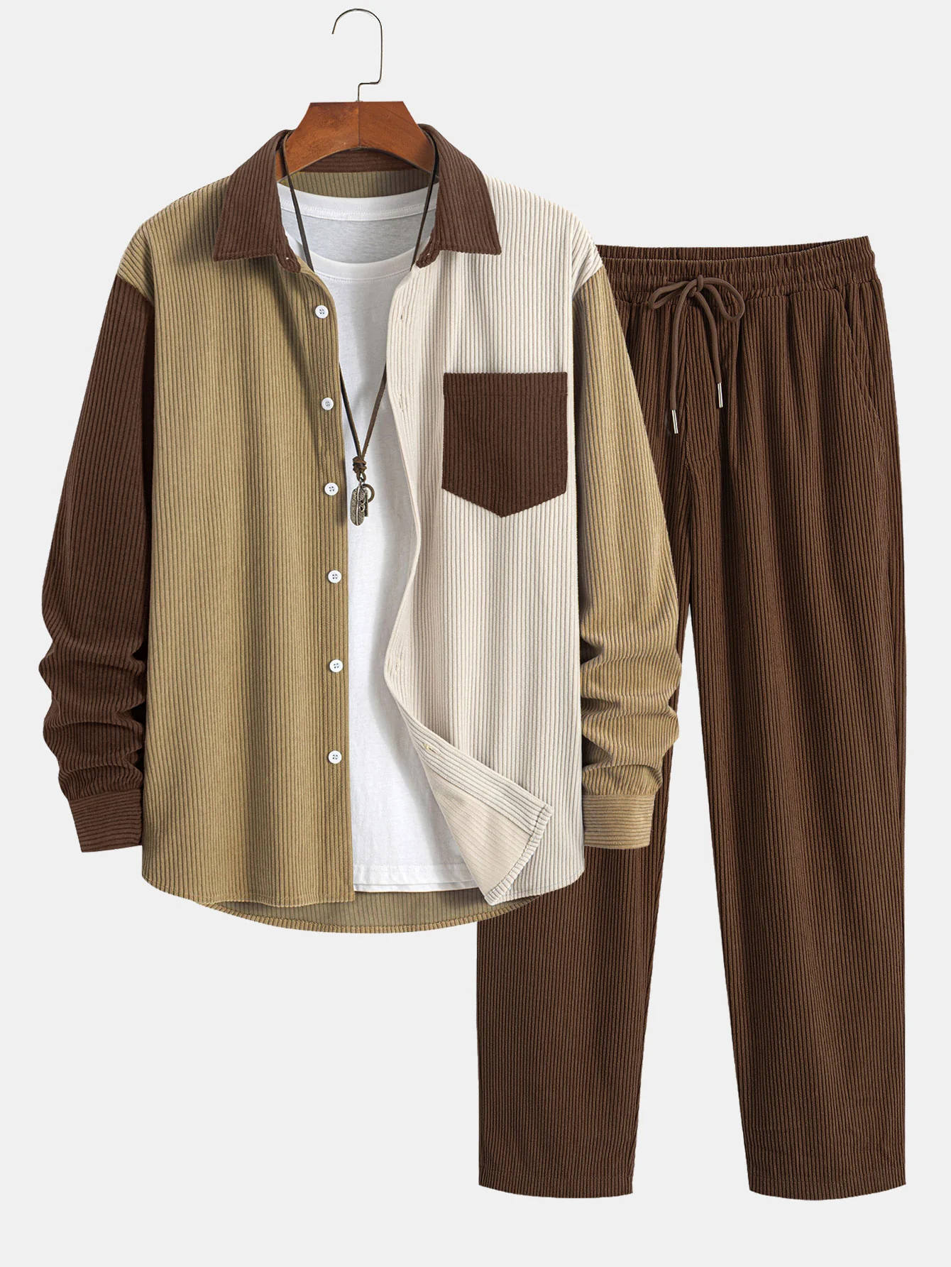 Corduroy-Patchwork-Hemd & gerade Corduroy-Hose