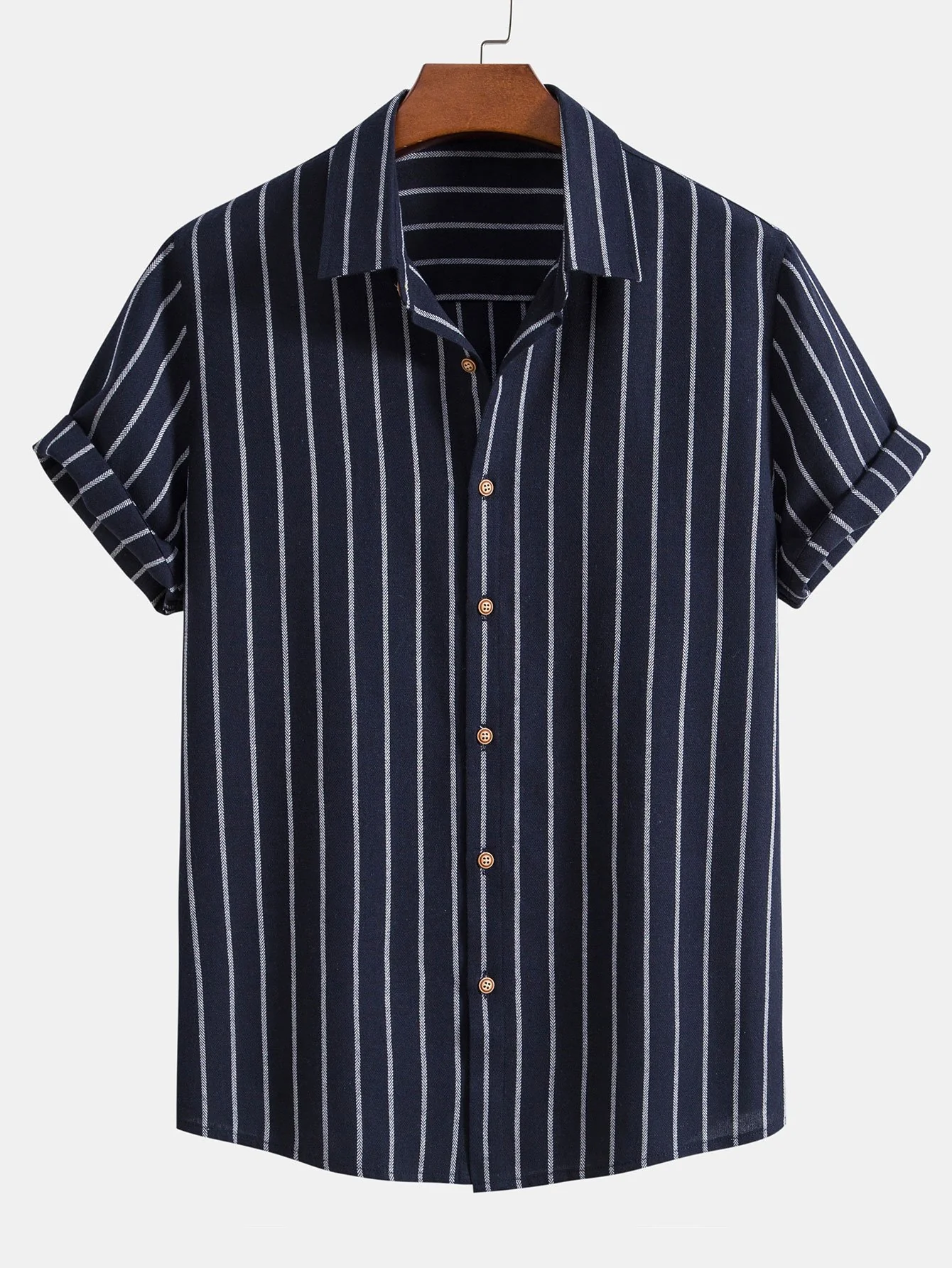 Baumwollmischung gestreifte Button-Up-Hemd & Leinen Shorts mit Kordelzug - Image 6