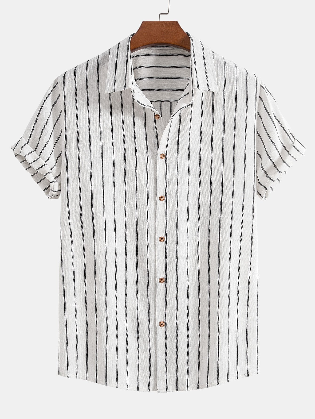 Baumwollmischung gestreifte Button-Up-Hemd & Leinen-Baumwollmischung 11" Shorts - Image 3