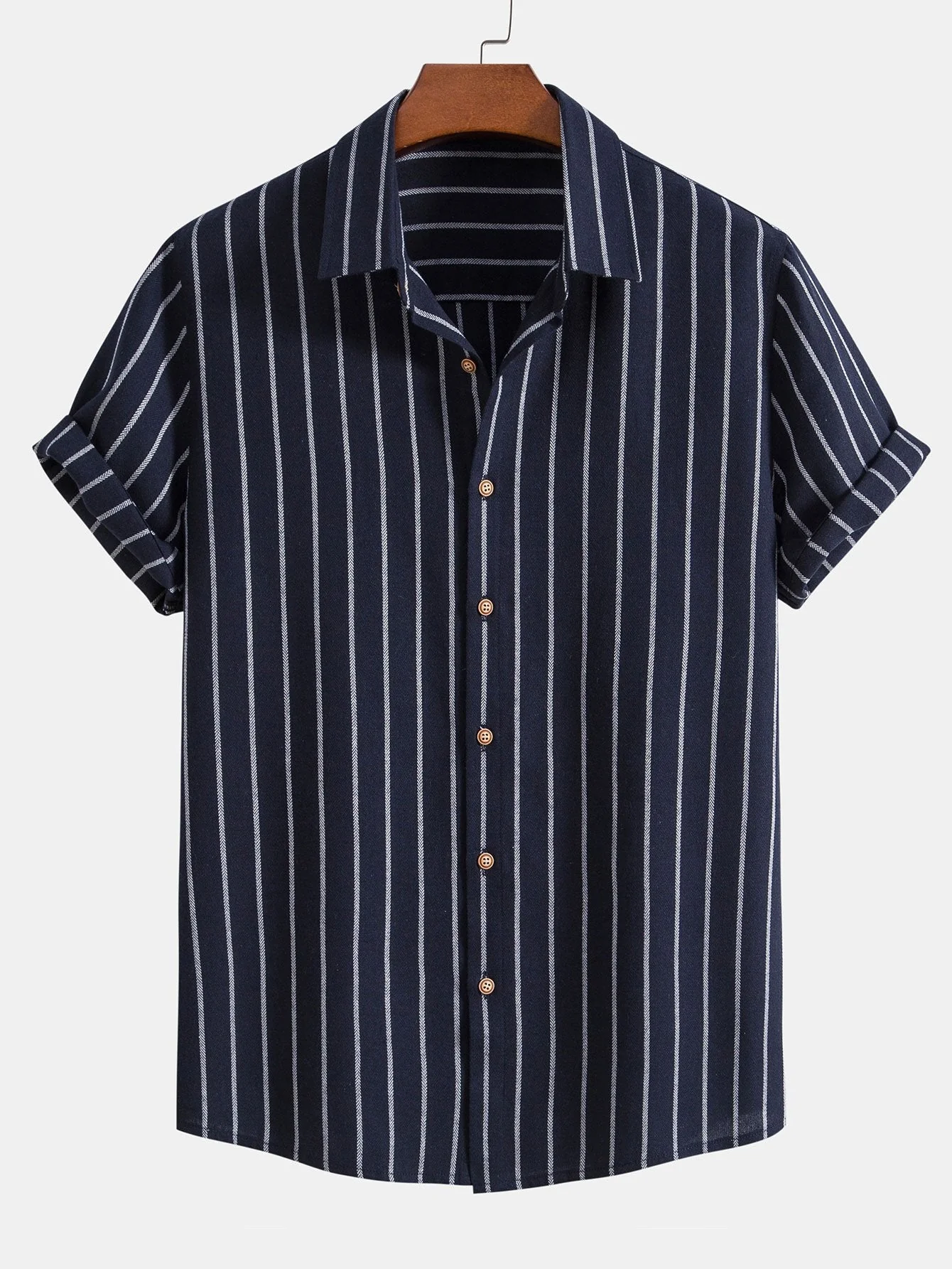 Baumwollmischung gestreifte Button-Up-Hemd & Leinen-Baumwollmischung 11" Shorts - Image 5