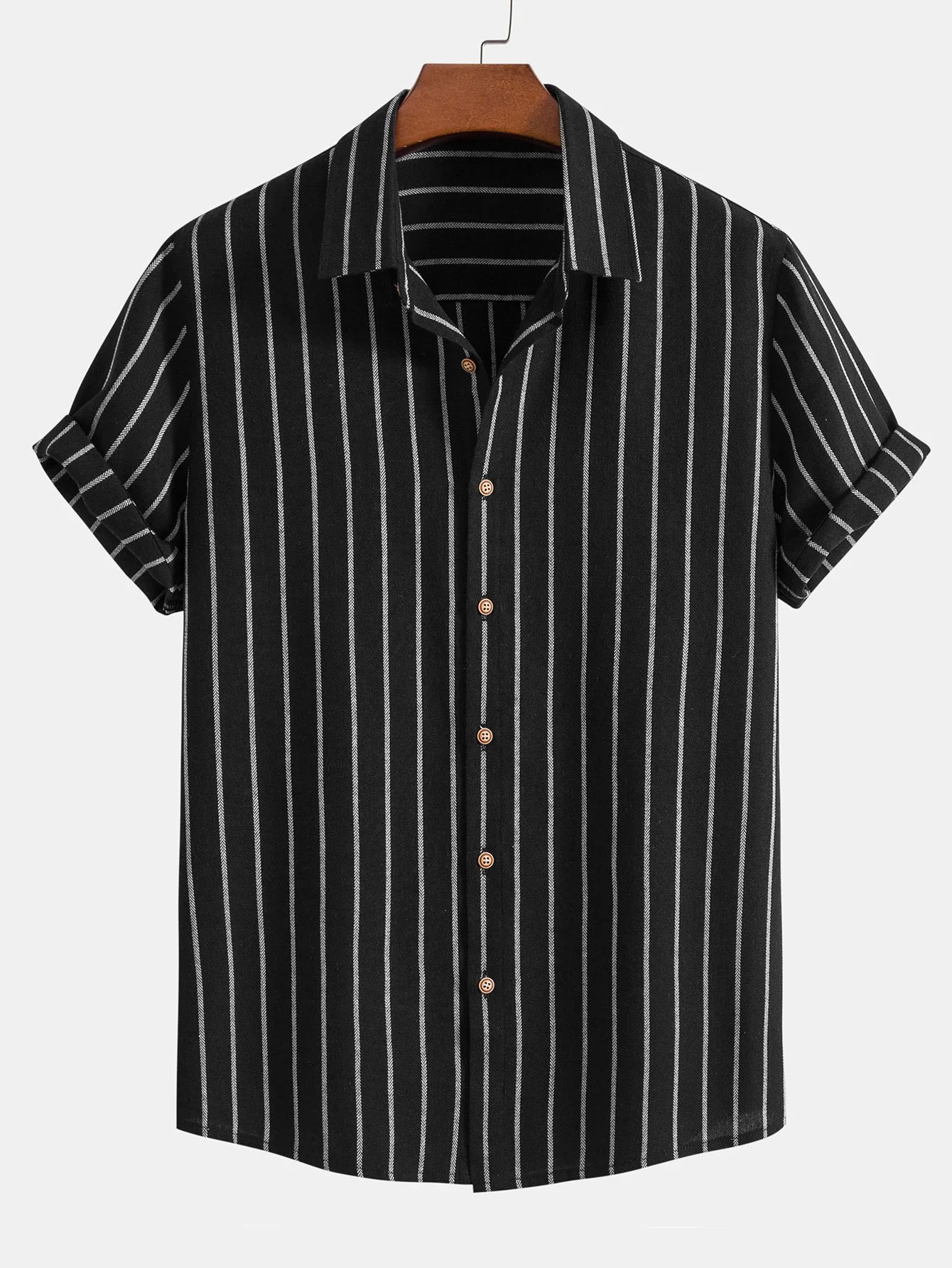 Baumwollmischung gestreifte Button-Up-Hemd & Leinen Shorts mit Kordelzug - Image 8