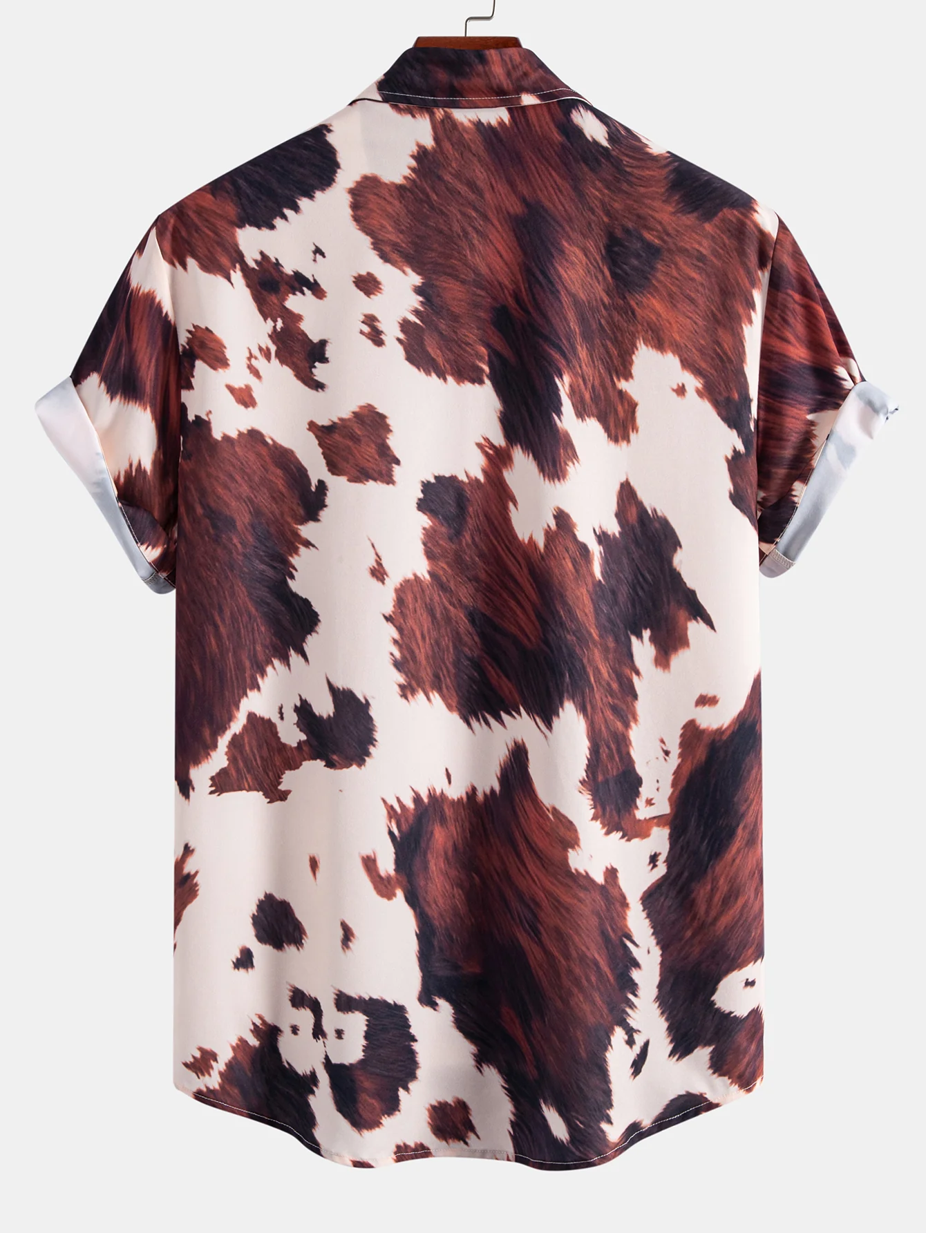 Cow Print Button Up Shirt & Crinkle Textured Drawstring 5" Shorts - Image 3