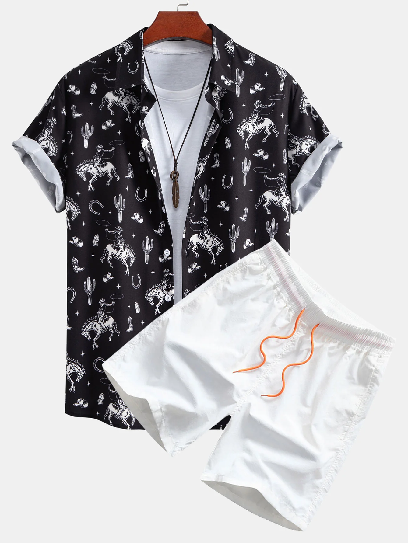 Cowboy Kaktus Print Knopfleiste Hemd & Swim Shorts - Image 2