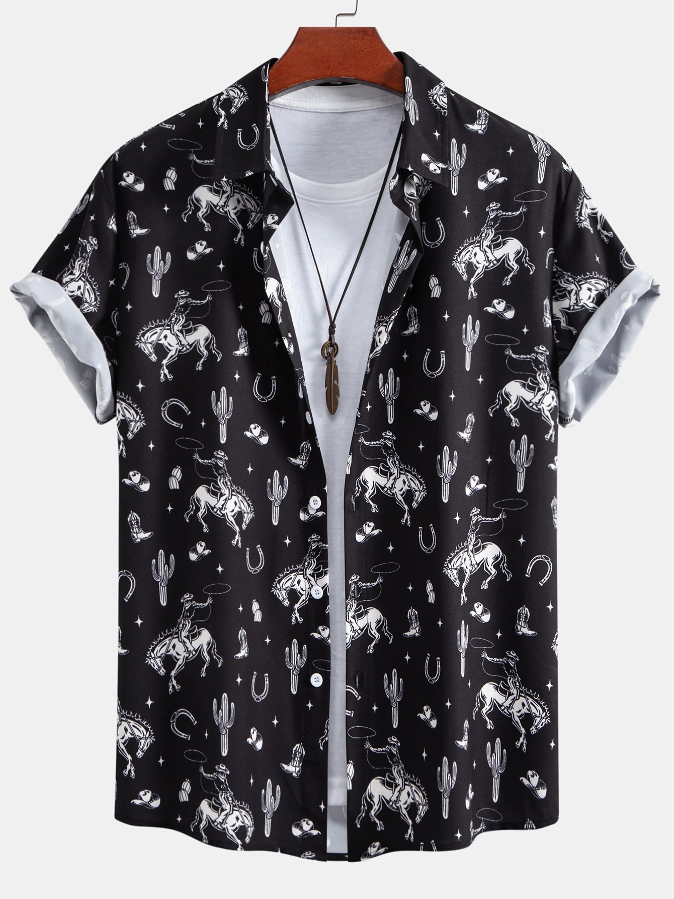 Cowboy Kaktus Print Knopfleiste Hemd & Swim Shorts - Image 3