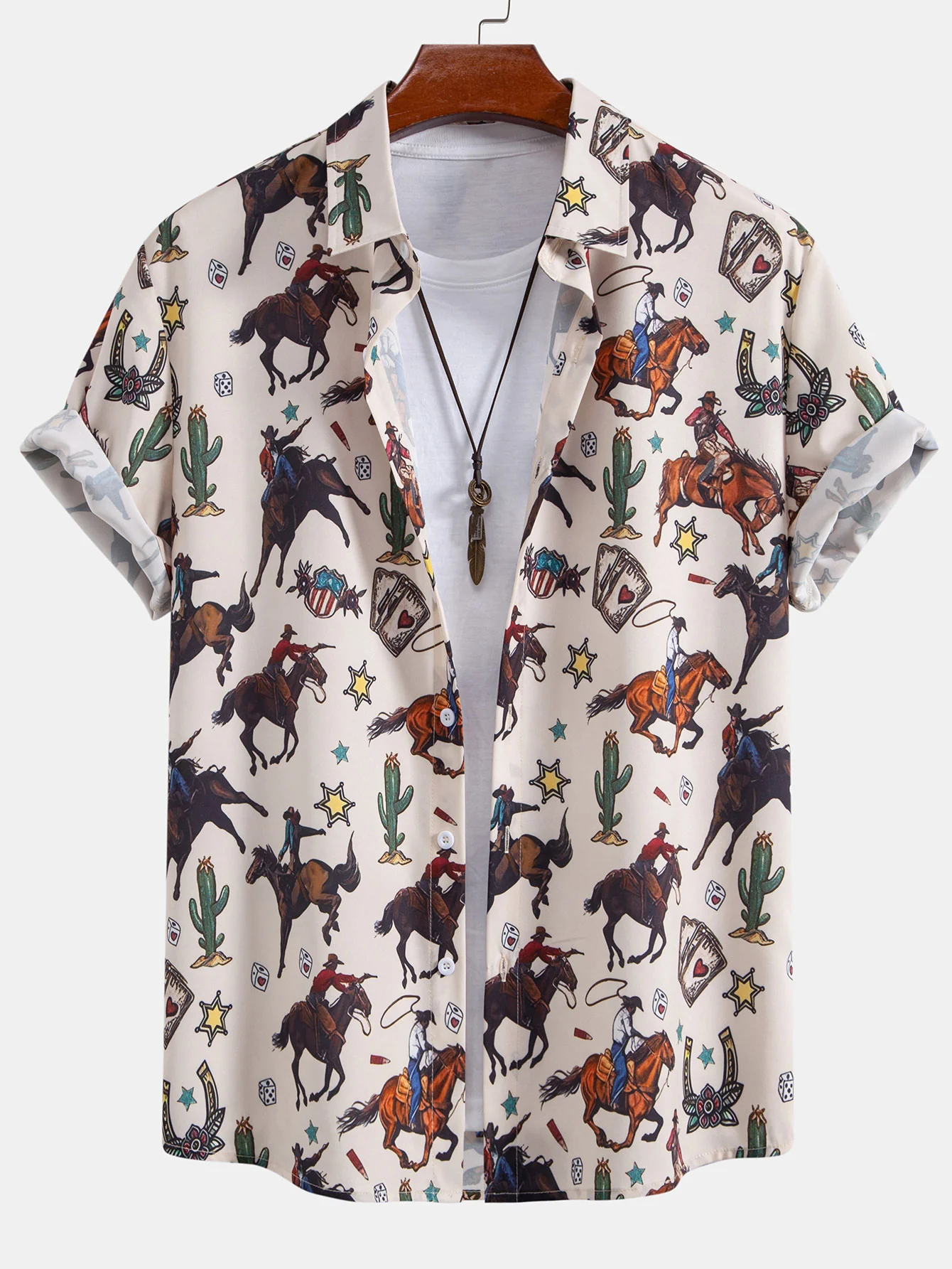 Cowboy-Print Hemd mit Knöpfen & Badeshorts mit Kordelzug - Image 2