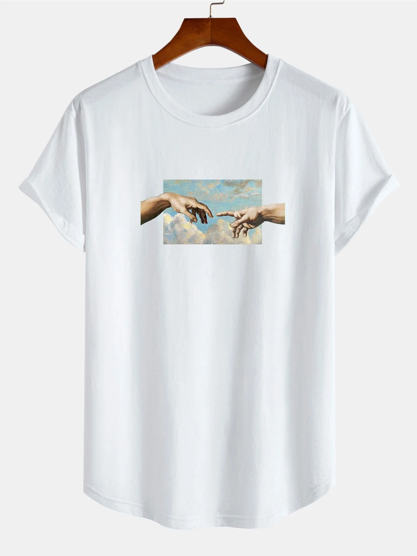 Creation Of Adam Print Baumwolle Bogen Saum T-Shirt - Image 2