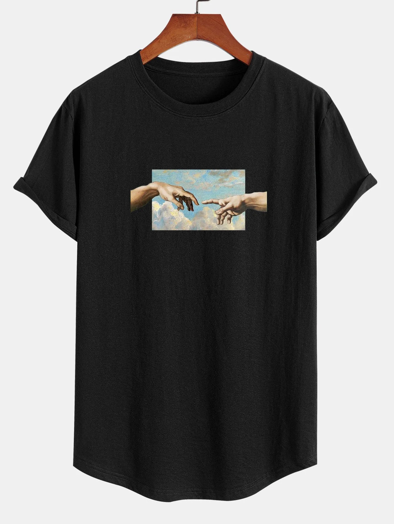Creation Of Adam Print Baumwolle Bogen Saum T-Shirt - Image 3